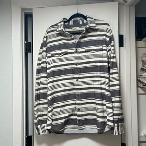 Men’s Gray and White Striped Marine Layer Long Sleeve button Down- size large